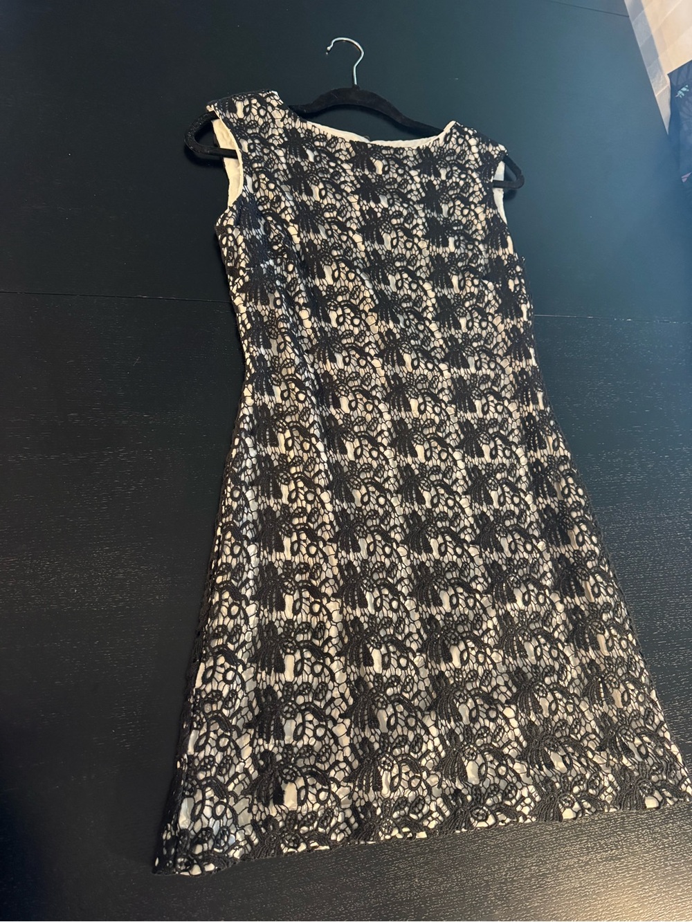 Vince Camuto Black Lace Overlay with Cream Lining Midi Dress